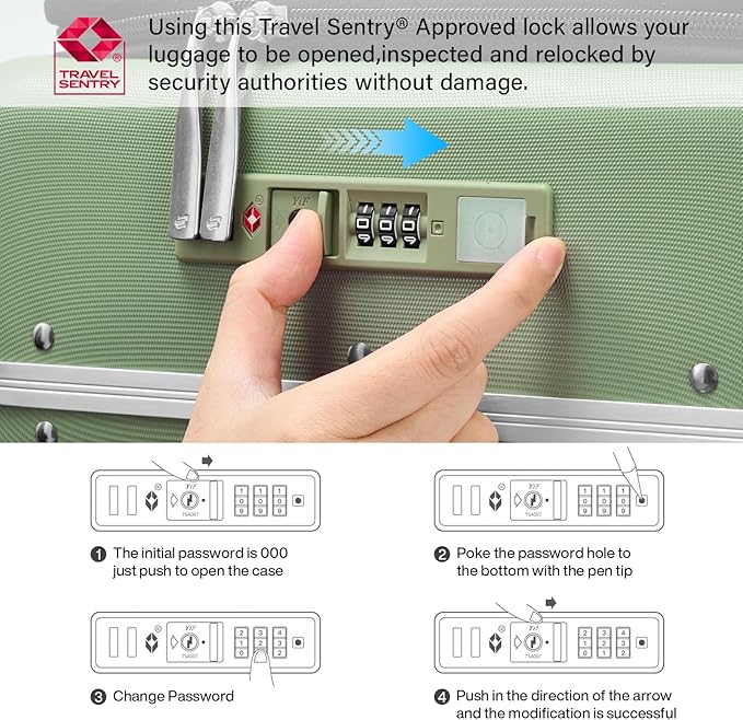 Hanke 24 Inch Luggage with Cup Holder and Charge,Top Opening Hard Shell Suitcases with Wheels and Dividers,Aluminum Frame Trunk Luggage Medium Checked Suitcase with Lock for Travel，Bamboo Green