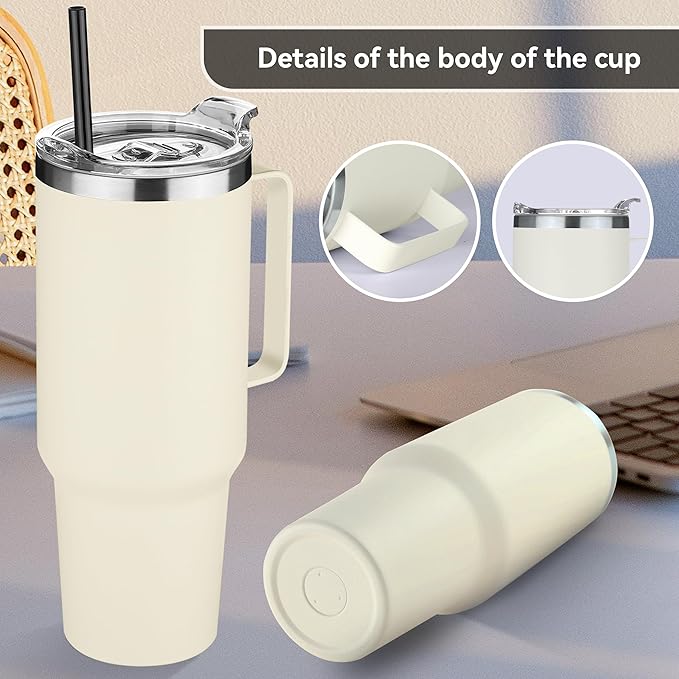 HASLE OUTFITTERS 40 oz Stainless Steel Tumbler with Handle, Vacuum Insulated Tumblers Bulk, Reusable Double Wall Travel Coffee Mug, Durable Powder Coated Water Bottle(Beige, 8)