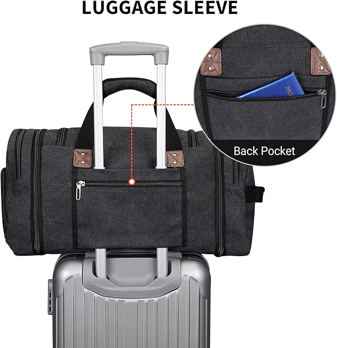 WITZMAN Mens Duffle Bags for Traveling Canvas Weekender Travel Bag Expandable Overnight Bag Carry on Bag(A8007 Black)