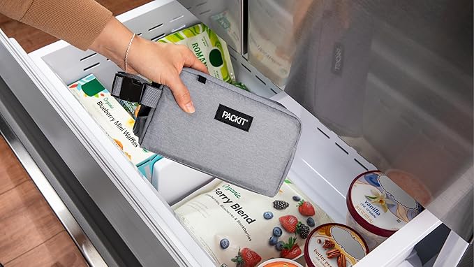 PackIt® Freezable Snack Box, Gray Fog, Built with ECOFREEZE® Technology, Collapsible, Reusable, Zip Closure with Buckle Handle, Designed For Work Snacks, Fresh Snacks On the Go, Adults, and All Ages