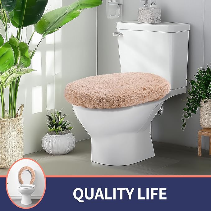 Microfiber Elongated Toilet Seat Cover 19.5"x 15" Machine Washable Solid Toilet Lid Cover Adjustable Rubber Backing Fits Most 18-19.5" L x 14-16" W Elongated Toilet Seat