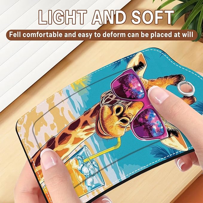 2 Pack Colorful Giraffe Luggage Tags for Suitcase, Leather Luggage Tags Cute, Privacy Cover ID Label with Stainless Steel Loop & Address Card, Giraffe Travel Bag Tag Luggages Accessories for Suitcases