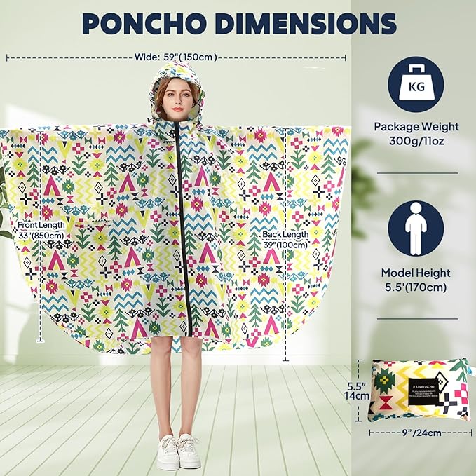 ANYOO Waterproof Rain Poncho Lightweight Reusable Hiking Hooded Coat Jacket for Outdoor Activities