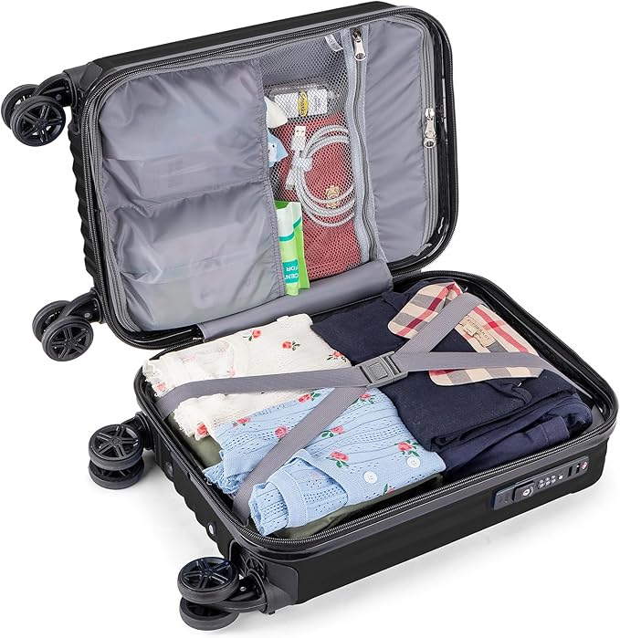 Personal Item Small Suitcase 18x14x8 Inches Hardside Built In TSA Lock & USB Port Lightweight Luggage With Removable Silent Wheels Underseat Carry-On Bag For Spirit and Frontier (Black)