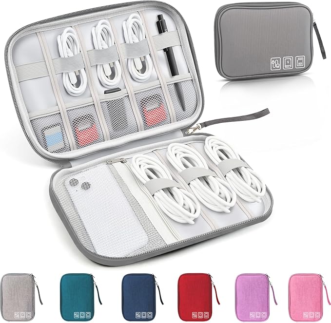 Travel Cable Organizer Bag, Electronics Organizer Tech Pouch with Double Layers for Cords, Chargers, Phone, Earphones, USBs, SD Cards - Travel Essentials Portable Waterproof Tech Pouch