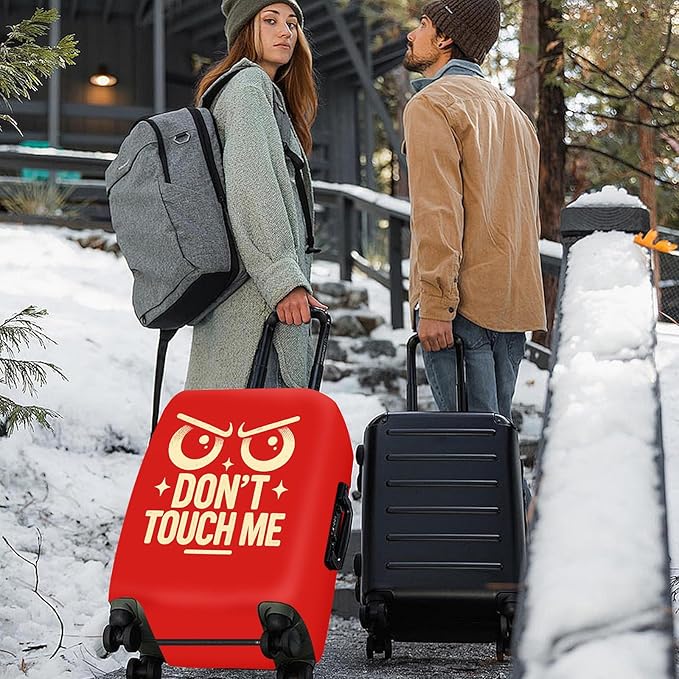 ANNA QUEEN Funny “Don’t Touch Me” Luggage Cover, Bold Red Suitcase Protector with Angry Eyes Design, Stretchable, Washable Travel Cover for 24-26 Inch Luggage