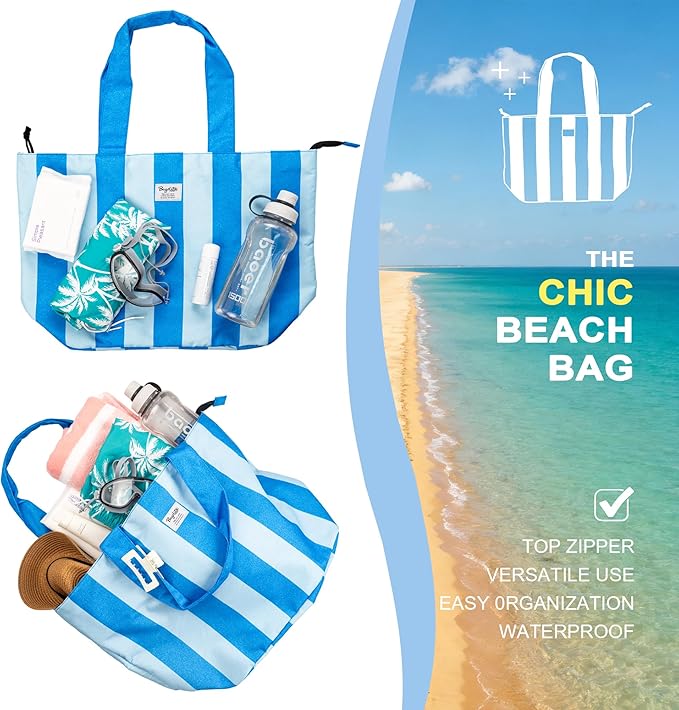 Beach Bags Waterproof Sandproof, XL Large Pool Tote Bag for Women