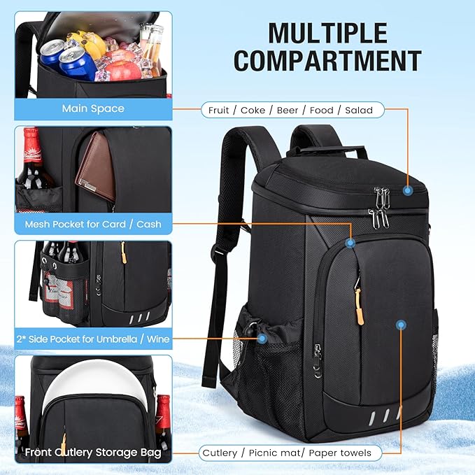 Cooler Backpack - 40 Cans Insulated Leak Proof Backpack Cooler Portable Picnic Camping Beach Hiking BBQ Lunch Bag for Men and Women
