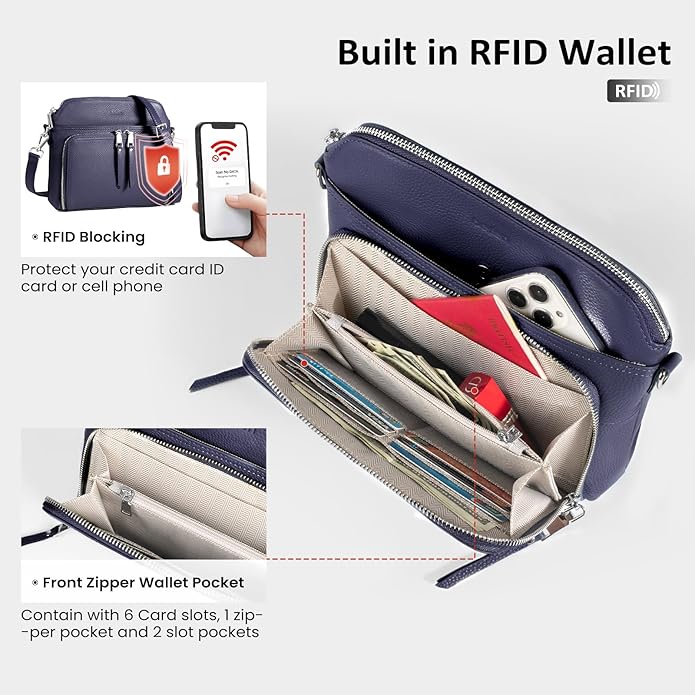 befen Genuine Leather Crossbody Purses for Women, Women's Small Crossbody Shoulder Bag with Built in RFID Wallet