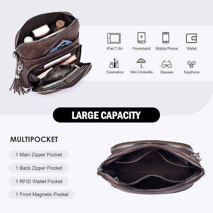Crossbody Purse for Women,Lightweight Medium Crossbody Bag Soft Leather Women's Shoulder Handbags with Tassel