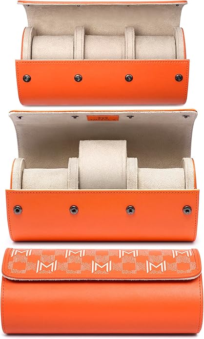 MOZSLY Watch Roll Travel Case 3 Slots Portable Watches Box Organizer Storage Holder Pattern PU Leather