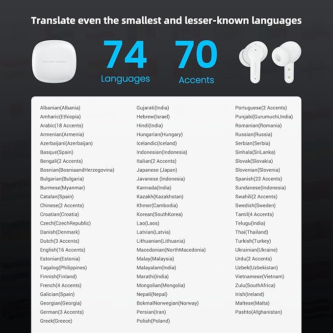 M3 Offline AI Translator Earbuds Support 144 Languages & Accents Translation Two-Way Translation Translator Device AI Translation Earbuds Real Time No Subscription Required