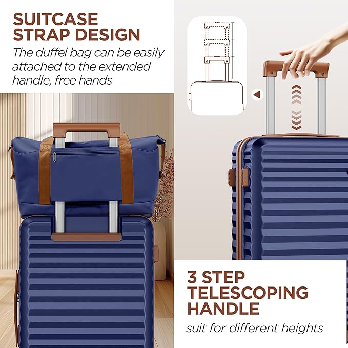 SHOWKOO Luggage Sets 3 Piece Hardside Expandable Suitcase with Double Spinner Wheels Tsa Lock, (Blue, 5 piece set)