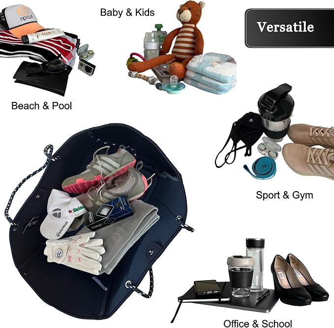 Pole Tribe Neoprene Tote - Large Beach, Gym, Travel Bag & Wallet, Water-Resistant, Durable, Lightweight, Sailor Rope Design