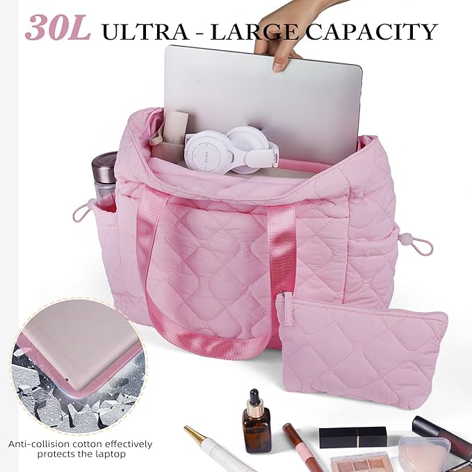 TOPEAST Tote Bag for Women, Large Puffer Tote Bag with Zipper, Lightweight Work Bags for Women, Quilted Bags for Nurse Travel