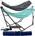 Tranquillo Combo x2 Hammocks with Stand for Outside & Tree Straps, Heavy Duty Hammock with Stand 600lbs for Indoor Outdoor Patio Backyard, x2 Hammocks for 2 Person, Portable Carrying Bags, Sky