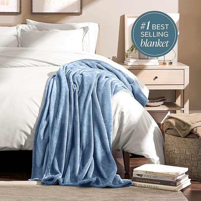 Bare Home Fleece Blanket - Throw/Travel - Ultra-Soft Lightweight for Bed, Sofa, and Couch - Luxury Microplush - Cozy Warm Blanket (Throw/Travel, Coronet Blue)
