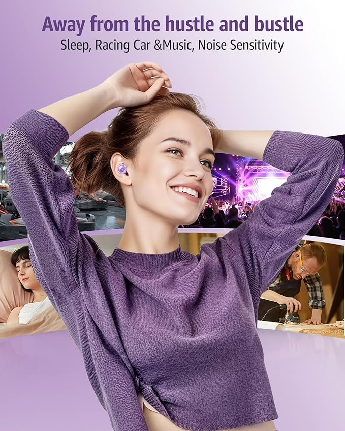Ear Plugs for Sleeping Noise Cancelling Earbuds:45db Loop Earplugs for Concerts/Shooting/Travel/Snoring Silicone Hearing Protection Sleep Ear Plugs with Reusable 8 Ear Tips （Purple）