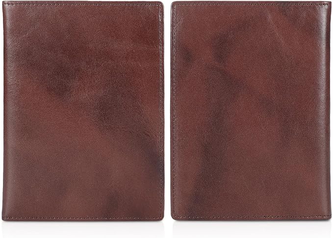 Polare Full Grain Leather Passport Holder RFID Blocking Travel Bifold Wallet Passport Holders 2 Passports (Coffee)