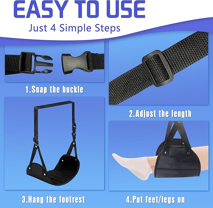2-Pack Airplane Foot Hammock for Plane Travel - Travel Essentials Length Adjustable Airplane Foot Rest - Long Flight Must Haves