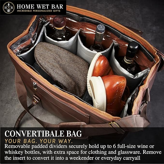 Graham Whiskey Bottle Carrier and Weekender Travel Bag | Customizable Waterproof and Insulated Interior | Vegan Leather | Perfect for Tastings, Parties & Getaway