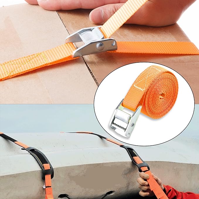 Cartman 1" x 12' Lashing Straps Cargo Tie-Down Strap Up to 600lbs, 2pk Orange