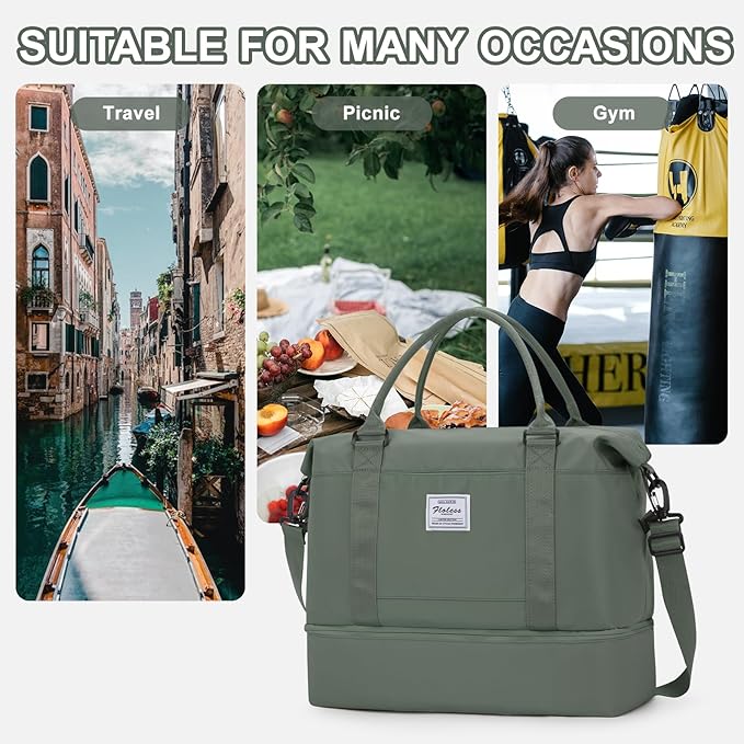 Travel Duffel Bag, Sports Tote Gym Bag, Shoulder Weekender Overnight Bag for Women