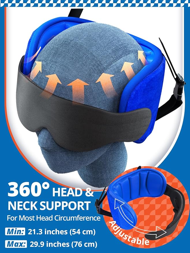 Travel Pillow Airplane Foot Hammock Set, Airplane Pillows with 3D Eye Mask for Sleeping, 360° Support Plane Head Strap, Long Flights Essentials, Stop Bobblehead and Travel Foot Rest Leg Relief