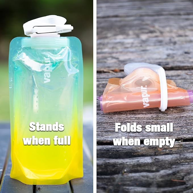 Vapur Collapsible Water Bottle With Carabiner, Compact Bottle Folds Flat For Hydration On The Go, Ideal for Traveling, Hiking or Camping, 23 Ounce, Teal, Pack of 1