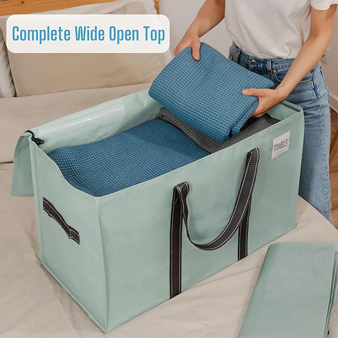 VENO 10 Pack Moving Bags, Heavy Duty, Moving Boxes Alternative, Packing Storage Supplies for Dorm Room Essentials with Zipper for Clothes, Extra Large Totes for Packaging (Shiny Light Green, 10 Pack)