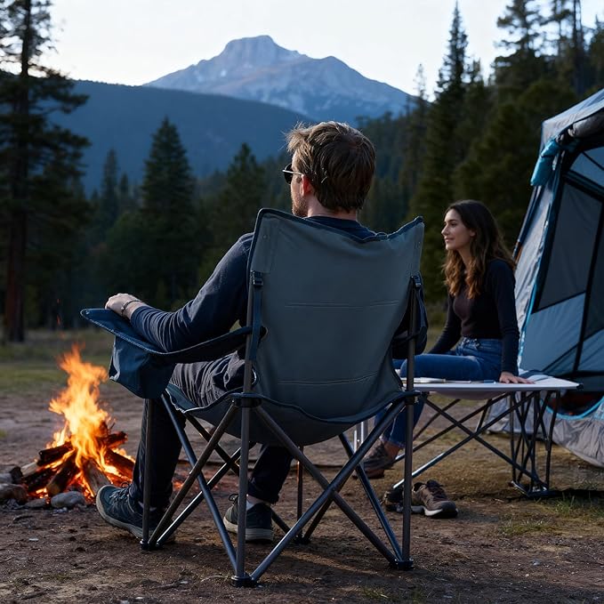 Timber Ridge 550 LBS Oversized Folding Camping Chair for Adults, Heavy Duty Outdoor Chair with Cup Holder Side Pocket for Camp, Lawn, Picnic, Navy-Upgrade