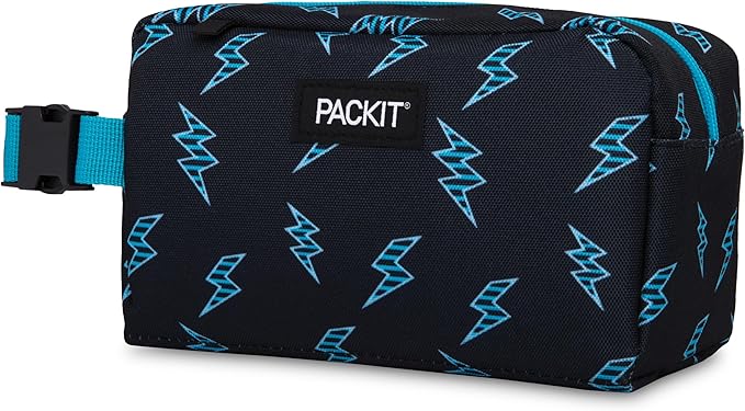 PackIt Freezable Snack Box, Striped Bolts, Built with ECOFREEZE Technology, Collapsible, Reusable, Zip Closure with Buckle Handle, Great for All Ages and Fresh Snacks on the go