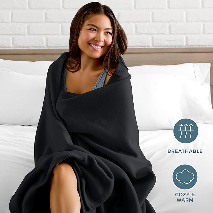 Bare Home Polar Fleece Blanket - Throw - Black - Warm & Cozy - Premium Fleece - Blanket for Bed, Sofa, Camping, Travel and Cold Nights - Lightweight (Throw, Black)