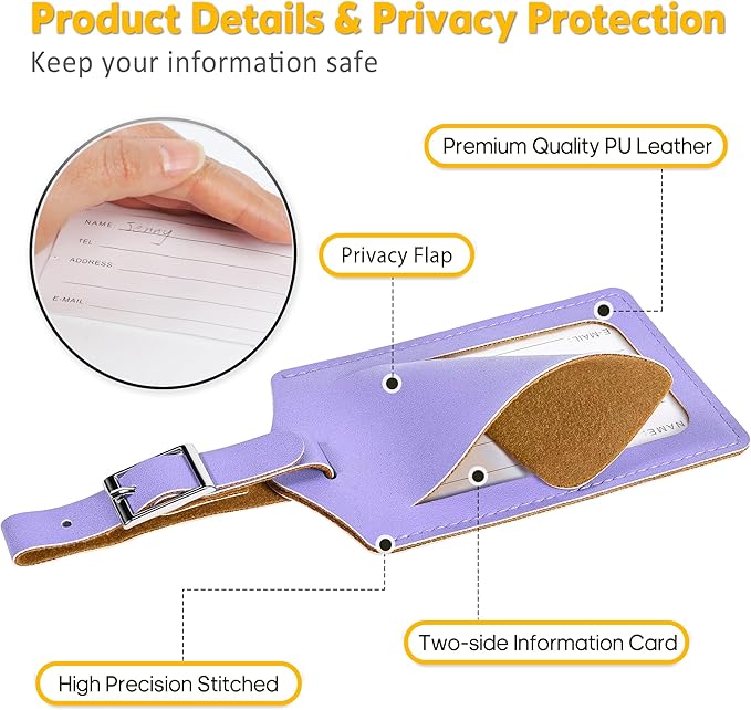 Travelambo Luggage Tags for Suitcases PU Leather Travel Tags Bag Tags Privacy Protection Travel Essentials