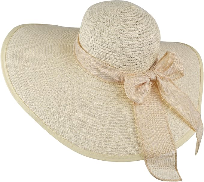 DRESHOW Beach Hats for Women Big Straw Wide Brim Summer Hat Floppy Foldable Roll up Cap Sun Hat UPF 50+