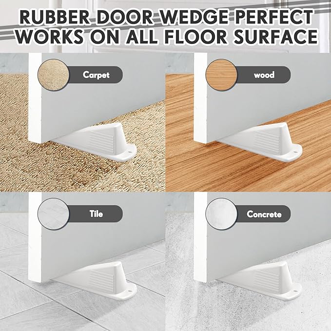 Frienda 4 Pcs Jumbo Door Stoppers Heavy Duty Door Stopper Tall up to 2inch Tall Wedge TPR Large Wedge Stackable Big Rubber Doorstop for Hotel Carpet Hardwood Concrete and Tile (White)