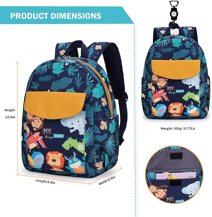 willikiva Cute Zoo Little 2d Backpack Kid Backpacks for Girls and Boys Toddler Backpack Waterproof Preschool Safety Harness Leash(Zoo)