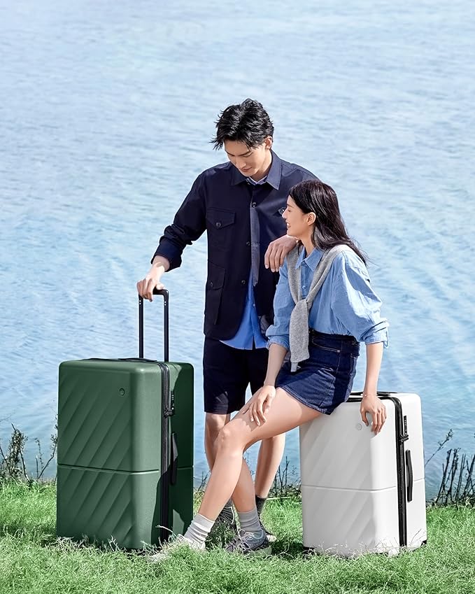 Trunk Luggage 24 Inch, Medium Checked Luggage with Double Spinner Wheels, Anti-Burst Zipper, Hard Case PC Suitcase, Lightweight Travel Luggage, TSA Approved (Seaweed Green, Hudson)