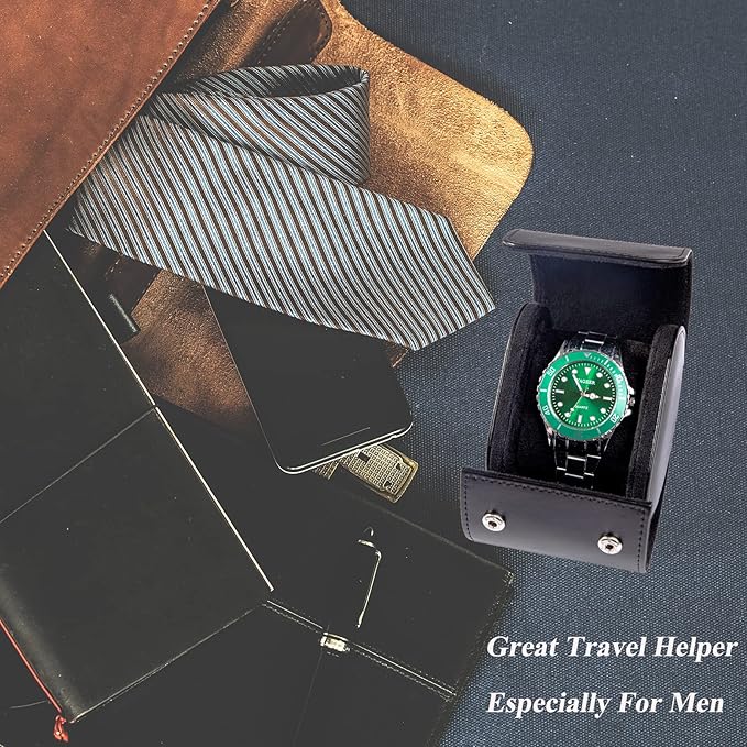 MR.OKAY Single Watch Travel Case-Classic Leather Watch Case With Superb Texture.Portable Watch Roll Or Organizer For Storage And Display. Travel Gift for Men,All Handcrafted By Leather Craftsmen