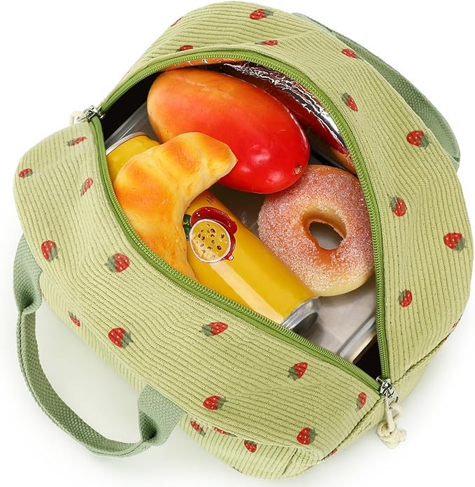 Bluboon Lunch Bag for Women Men Cute Corduroy Lunch Tote Bags Reusable Insulated Lunch Box Large Capacity Reusable Insulated Cooler for Work Picnic or Travel