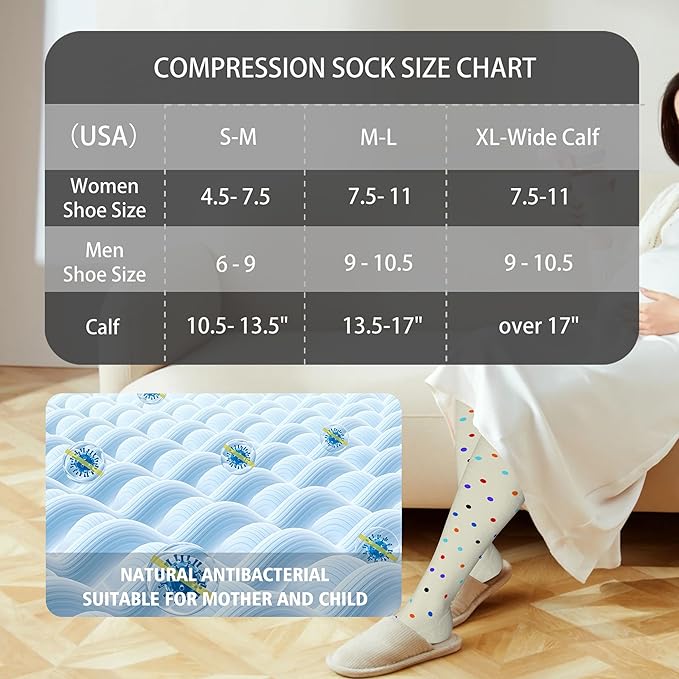 LEVSOX Thick Cotton Compression Socks for Women&Men 20-30mmHg Knee High Cute Support Sock for Nurses, Pregnancy, Travel
