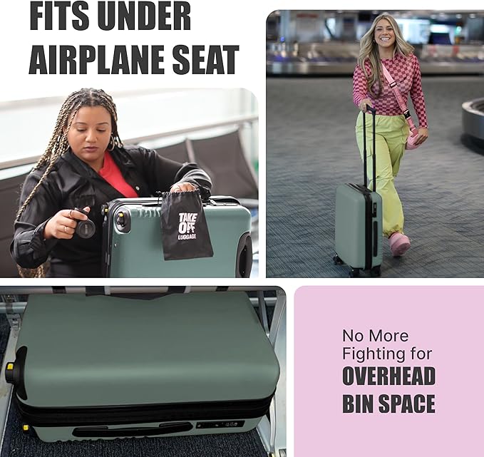 Take OFF Luggage Personal Item 3.0 – 18x14x8 Underseat Carry On with Removable Wheels – TSA Lock, Hardshell Suitcase – Fits Tight Airline Size Rules – No-Fee Lightweight Travel Bag