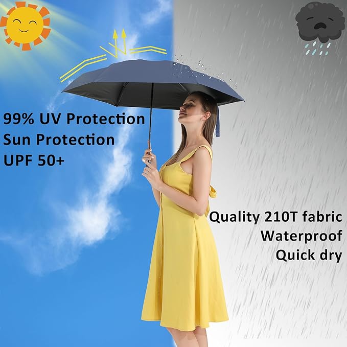 BAODINI Small UV Protection Travel Umbrella Compact for Rain and Sun UPF 50+ 41 inch Portable Umbrella for Women and Men