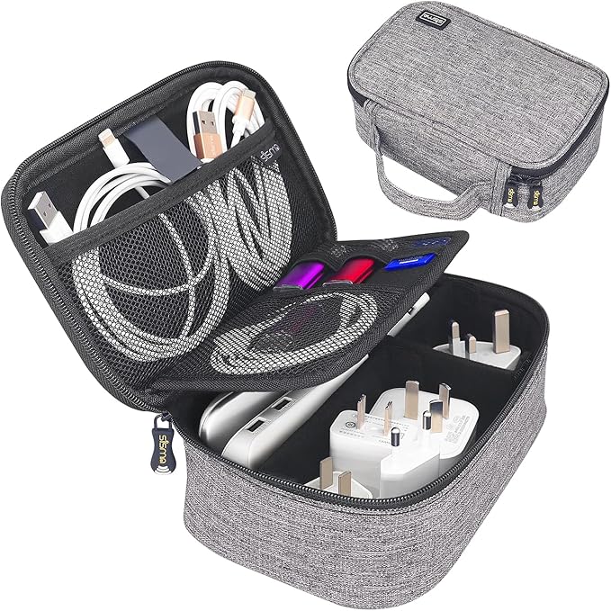 sisma Electronics Cords Organizer Tech Accessories Storage Case Travel Small Carrying Bag for Charging Cables Adapter USB Plugs Power Cord Leads - Grey 1680d