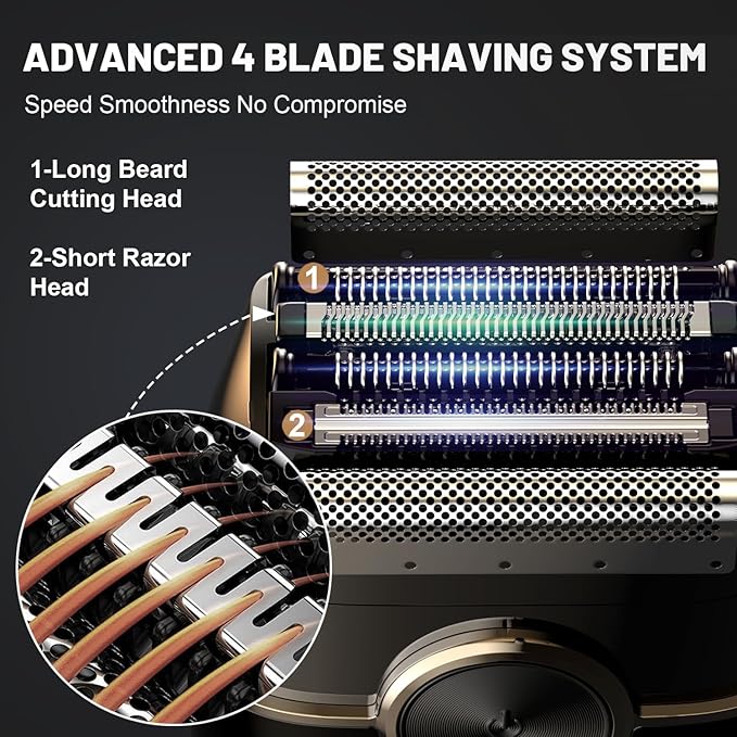 Electric Foil Shavers for Men: Upgraded Mini Electric Razor with 4 Floating Blades & Big LED Display - Foil Shaver for Men with 2 Gears Adjustable - Face Shaver with IPX7 Waterproof,USB Type C
