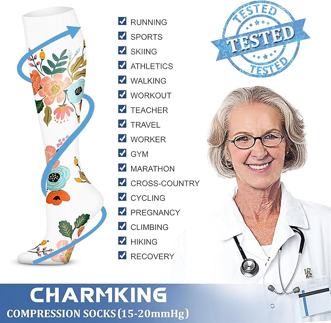 CHARMKING Compression Socks for Women & Men Circulation (3 Pairs) 15-20 mmHg is Best Support for Athletic Running Cycling