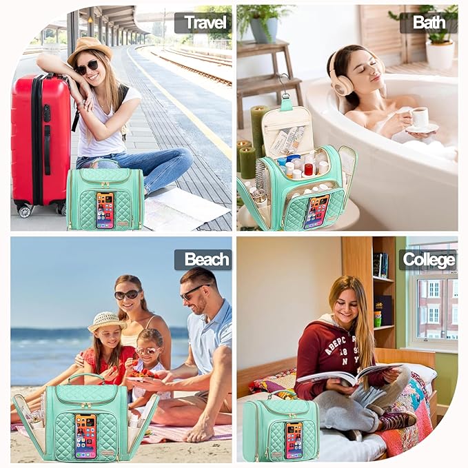 Travel Toiletry Bag for Women, Hanging Toiletry Bag, Bathroom Bag Portable Shower Caddy for College Dorm Travel Shower Bag for Women Water-Resistant Cosmetic Makeup Bag (Green)