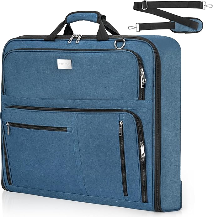 AKOZLIN Travel Luggage Garment Bag Foldable Hanging Suit Bag with Shoulder Strap For Men Women Business Blue