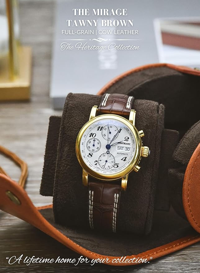 Leather Watch Rroll Travel Case Single Watch Roll Holder Tawny Brown Full Grain Cow Leather - Mirage Heritage Collection