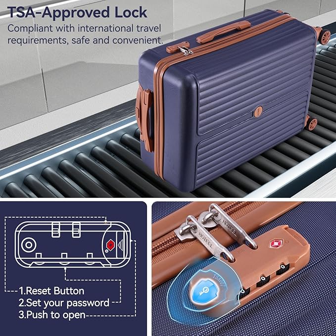 Hoteel 3 Piece Luggage Set with Spinner Wheels (4-YEAR WARRANTY), Carry on Luggage for Travel with TSA Lock, Hardshell ABS+PC Suitcase Set, 20" Suitcase + Expandable Duffel Bag+Cosmetic Bag(Dark Blue)